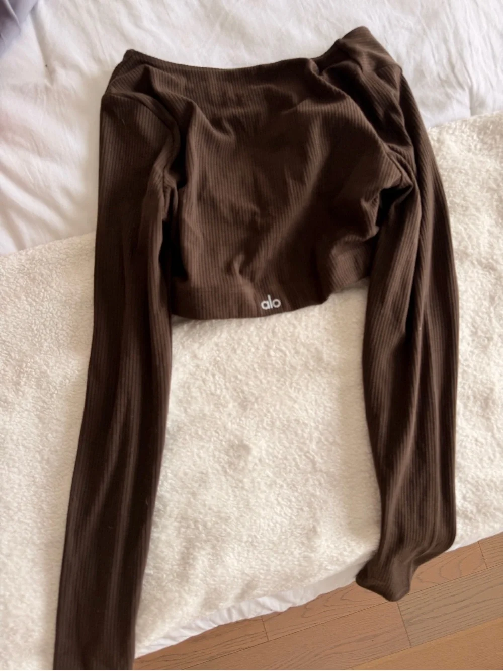 ALO Yoga espresso Brown Ribbed Long-Sleeve Crop Top